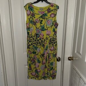 Shelby & Palmer Yellow Floral Midi Dress with Waist Tie